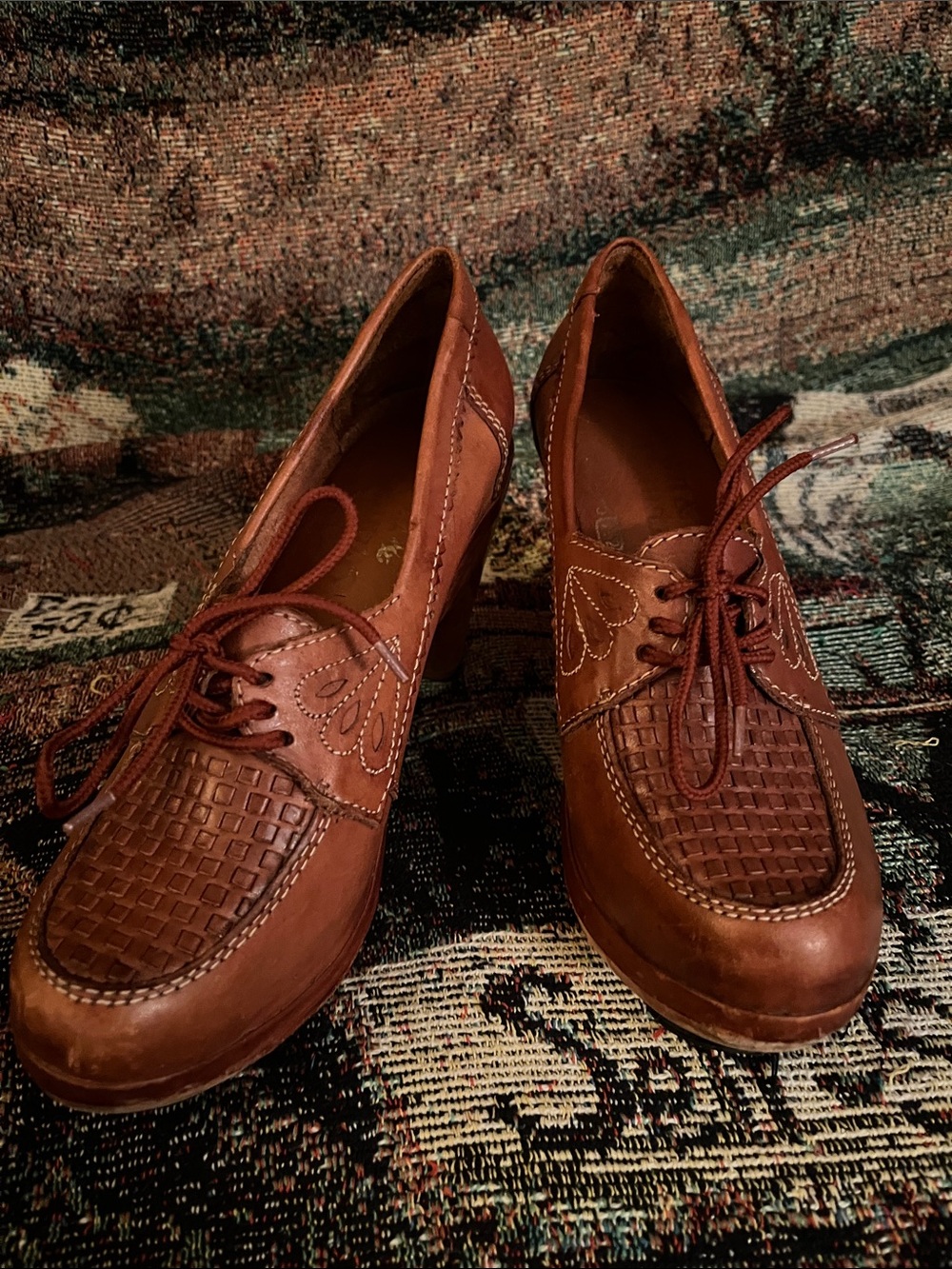 Brown Women's Leather Lace-Up Heels